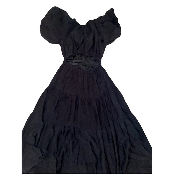 ANTHROPOLOGY MOON RIVER PUFF SLEEVE BACK CUTOUT SMOCKED WAIST MIDI DRESS SMALL - Picture 14 of 16